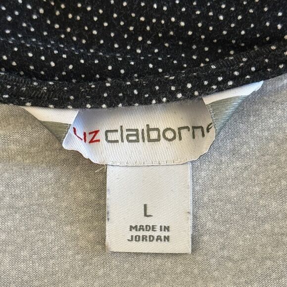 Liz Claiborne, Large, Black & White Short Flutter Sleeve Faux Wrap Style Top - Picture 6 of 6